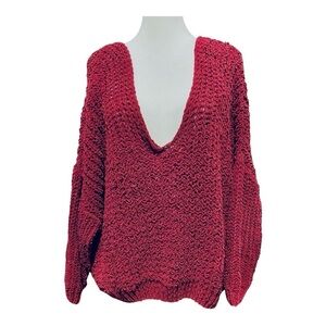 MOD Black Label Oversized Cropped Sweater Chainlink Chunky Knit Burgundy S-M